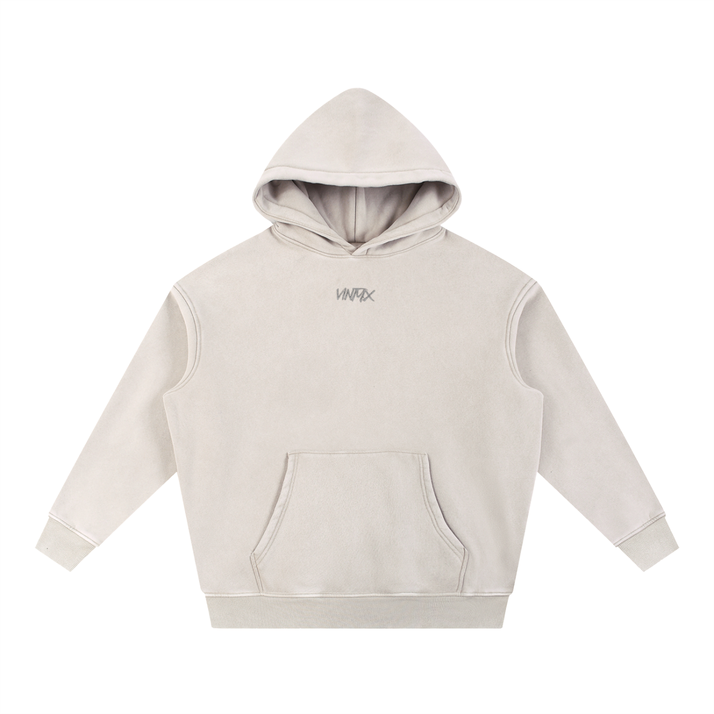 Beige hoodie with a brand logo on a white background